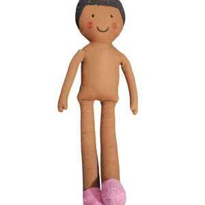 Handmade Soft Fabric Doll with Pink Slippers‎ and Textured Hair Plush Toy
